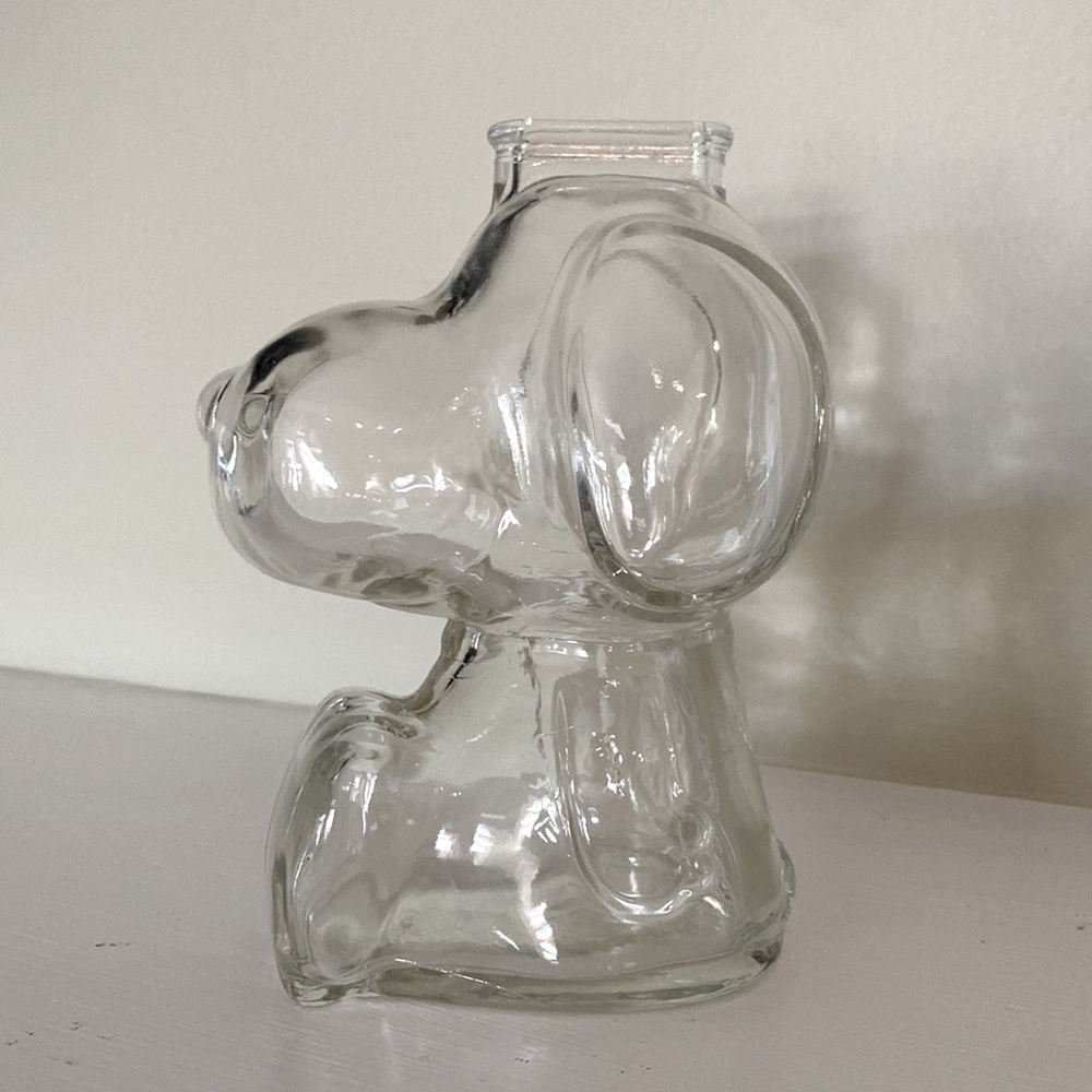 Vintage retro snoopy clear glass bank